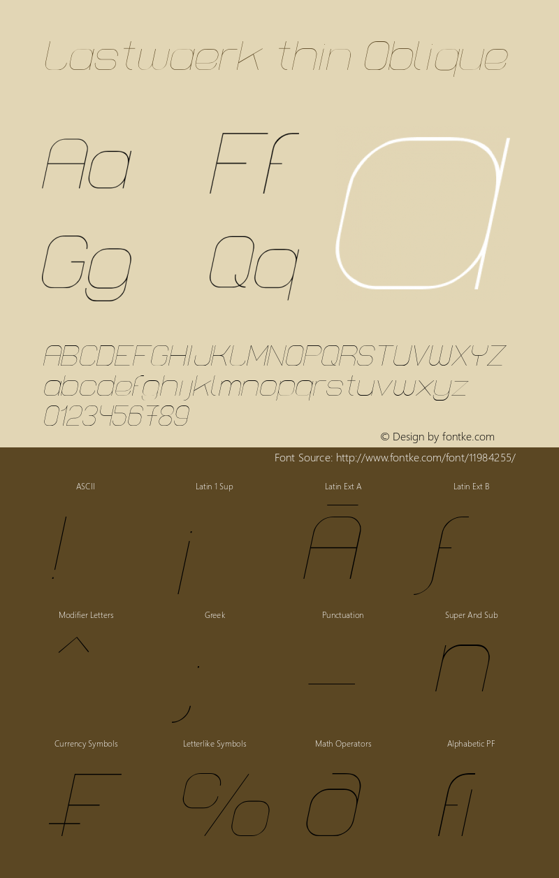 Lastwaerk thin Oblique Version 1.000 2009 initial release Font Sample