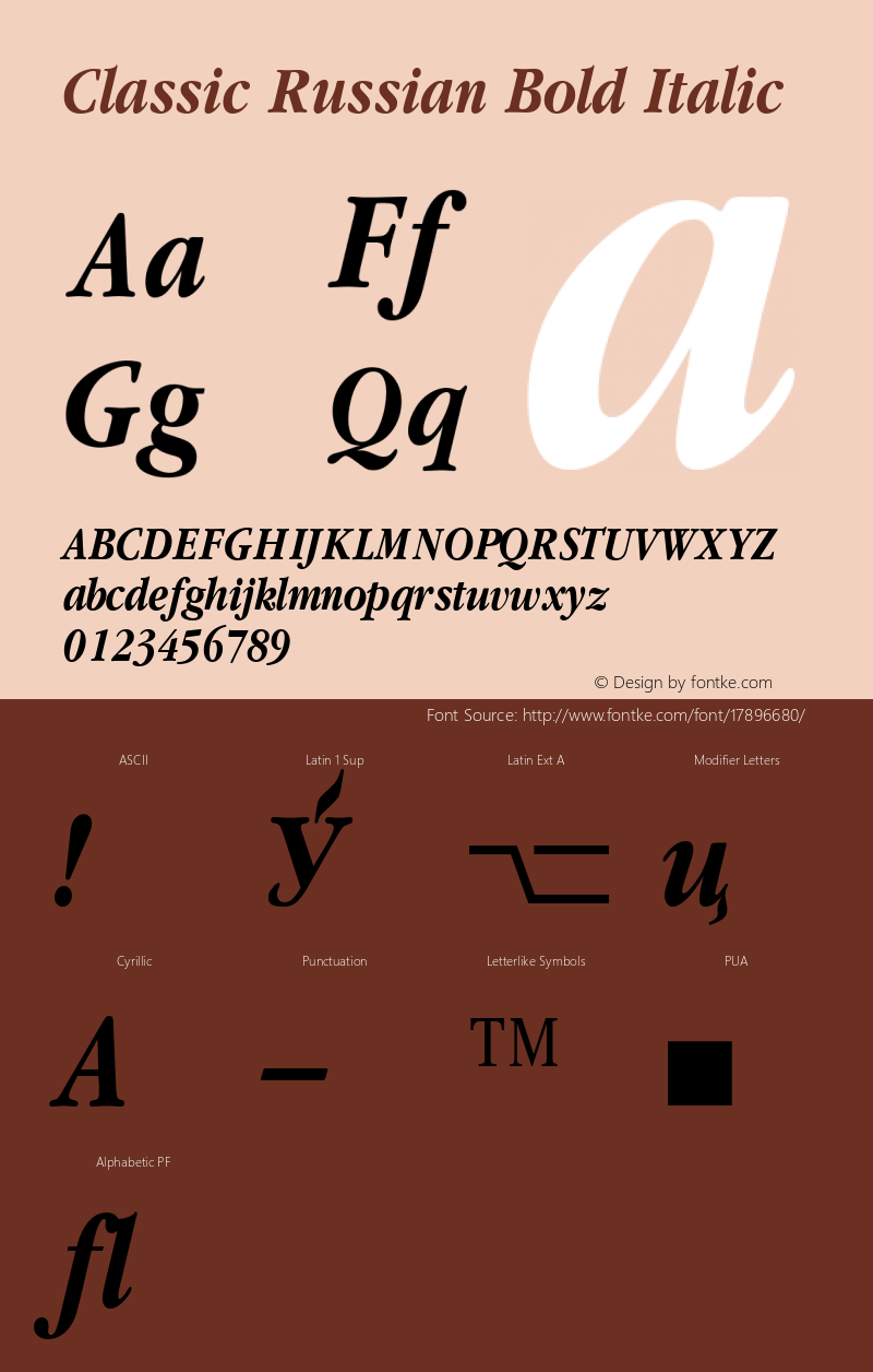 Classic Russian Bold Italic 001.001 Font Sample