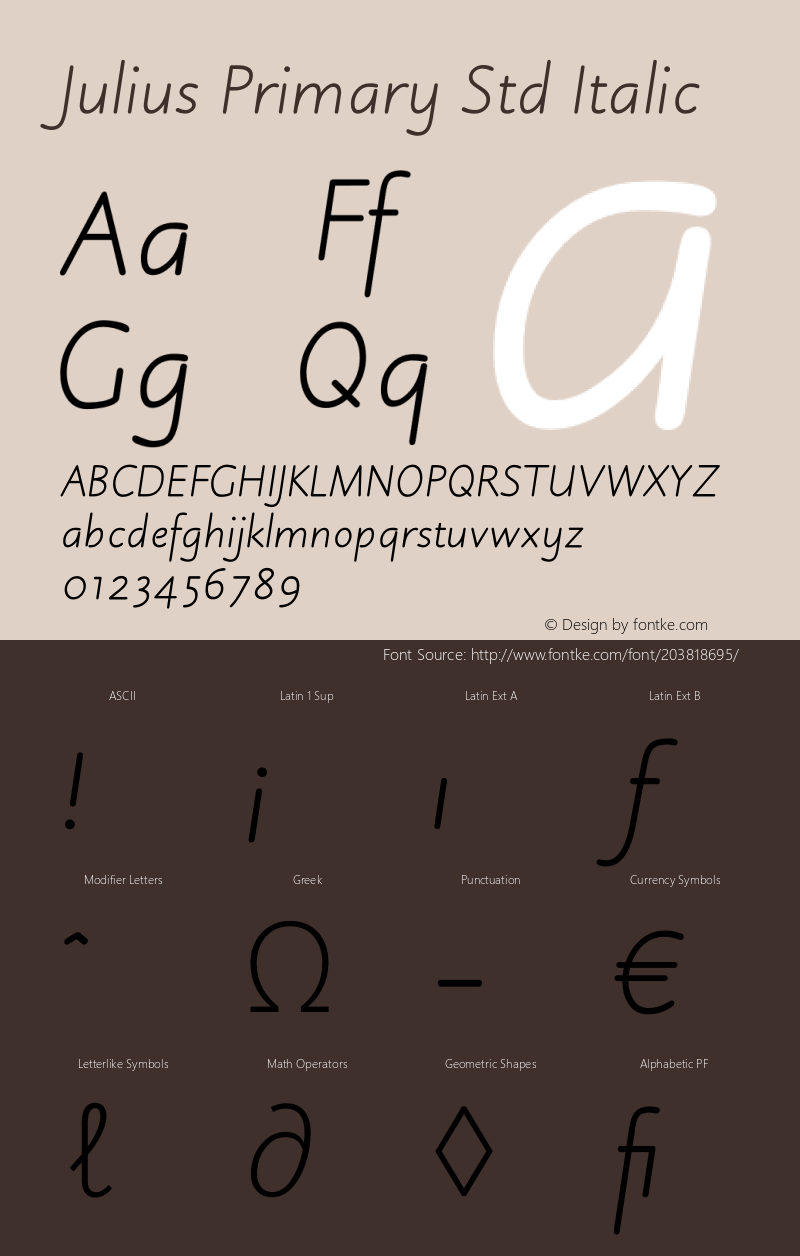 Julius Primary Std Italic Version 1.00 January 8, 2017, initial release图片样张