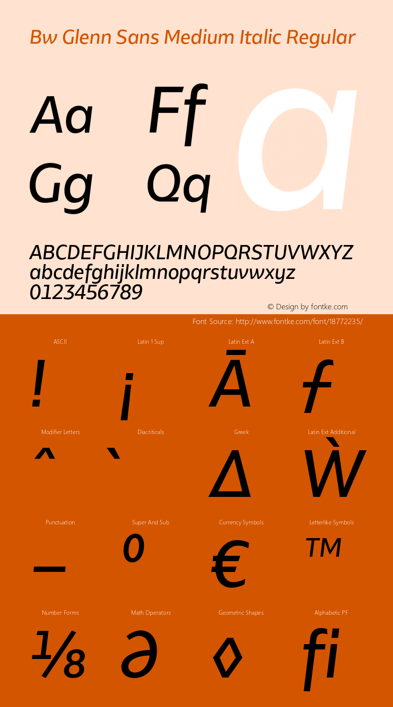 Bw Glenn Sans Medium Italic Regular Version 1.000;PS 001.000;hotconv 1.0.88;makeotf.lib2.5.64775 Font Sample