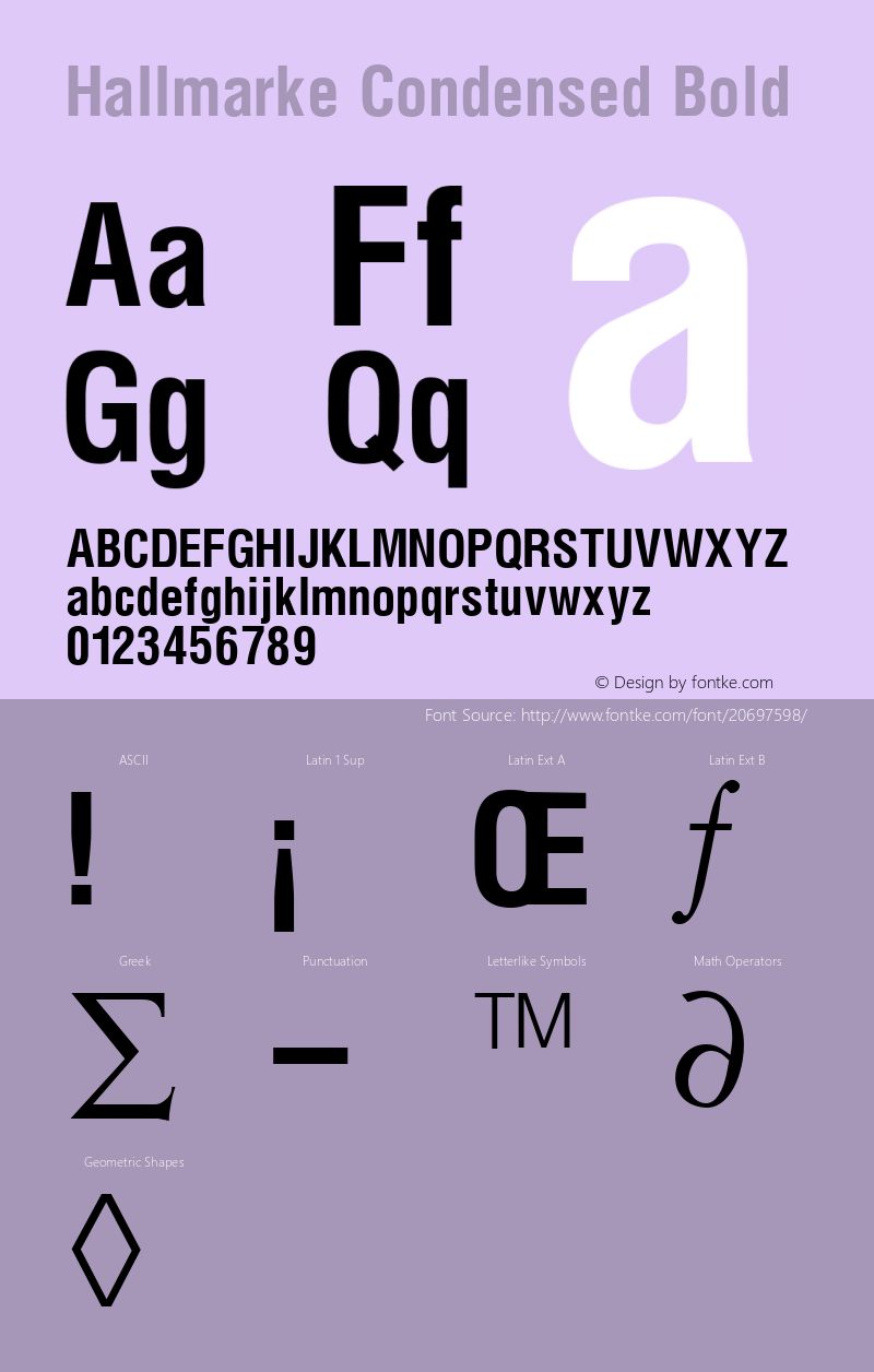 Hallmarke Condensed Bold Altsys Fontographer 3.5  11/25/92 Font Sample