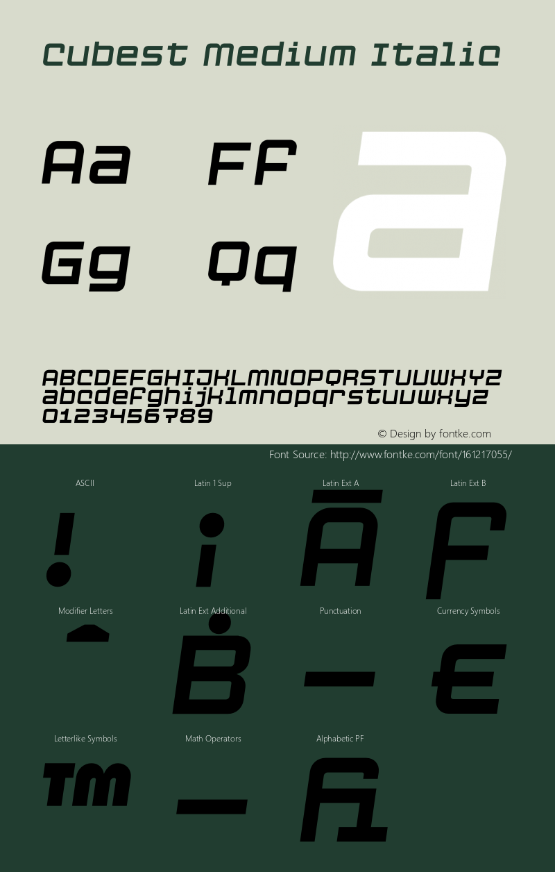 Cubest Medium Italic Version 1.000;FEAKit 1.0 Font Sample
