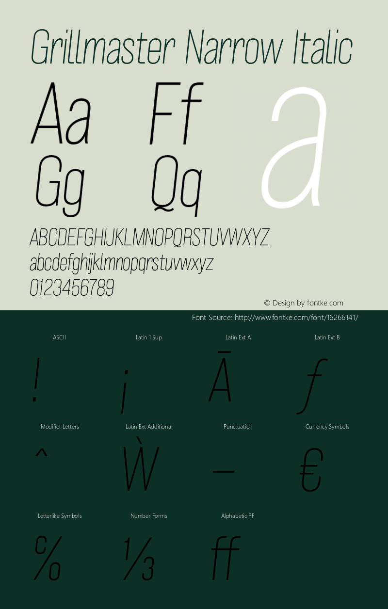 Grillmaster Narrow Italic Version 1.000 Font Sample