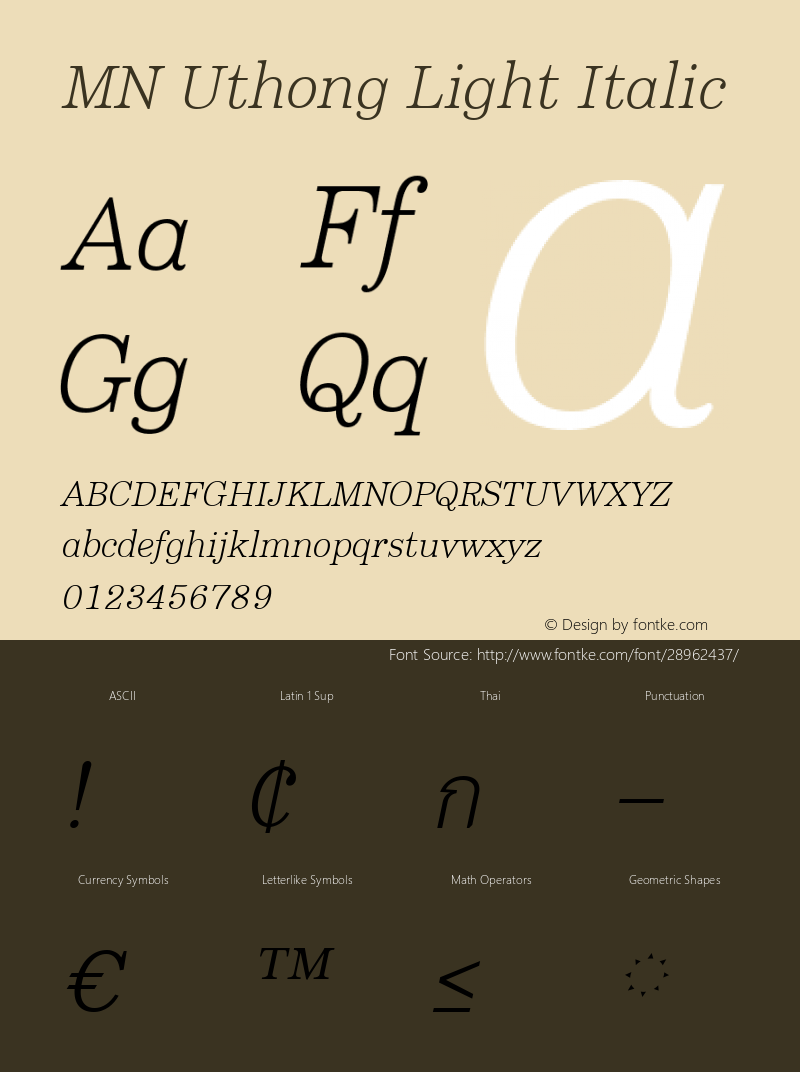 MNUthong-LightItalic Version 3.201 Font Sample