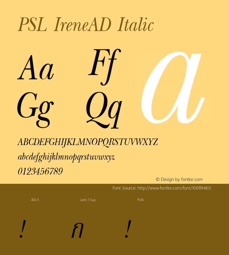 PSL IreneAD Italic Series 1, Version 3.5.1, release September 2002. Font Sample