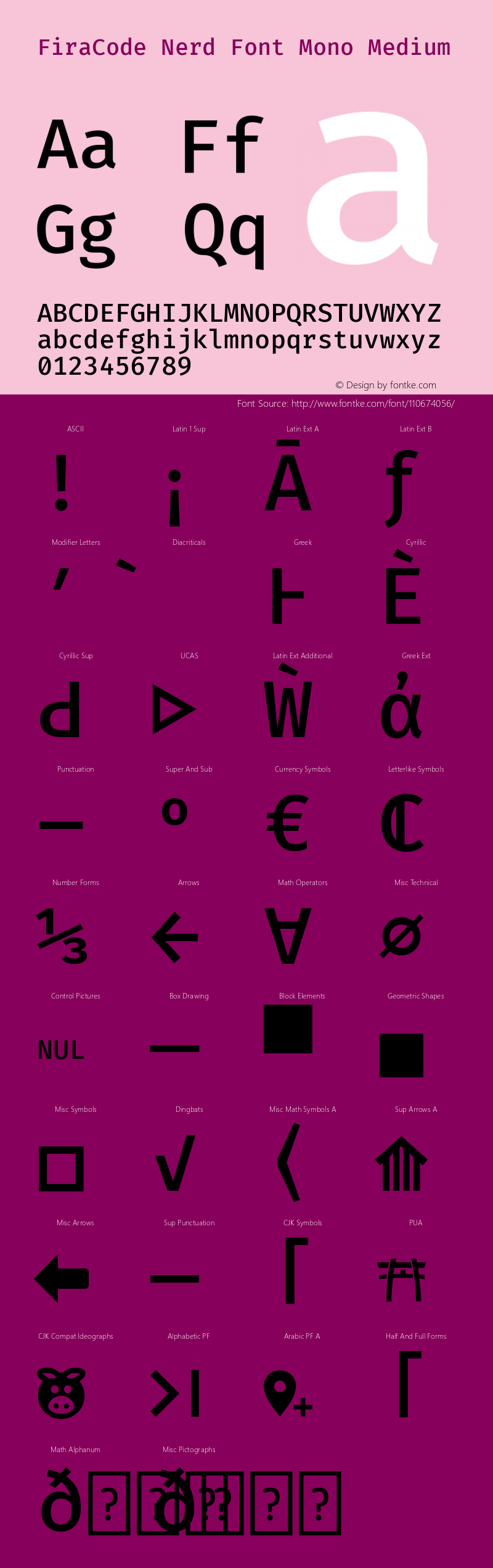 Fira Code Medium Nerd Font Complete Mono Version 5.002 Font Sample