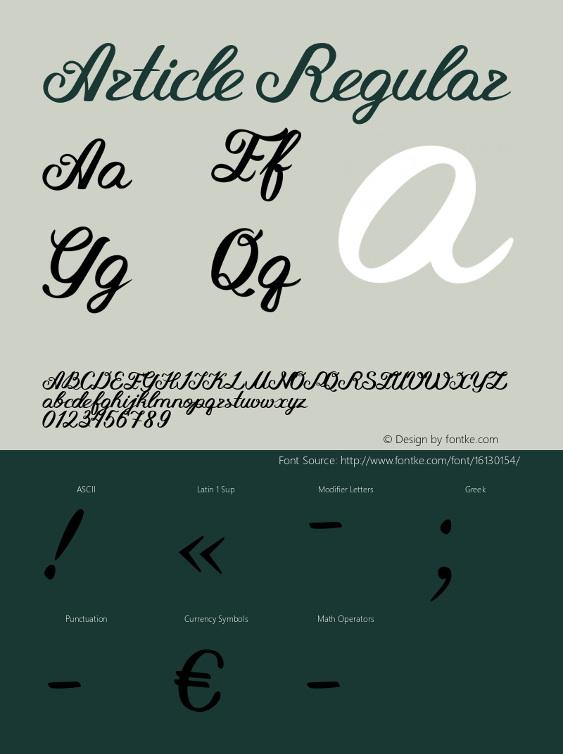 Article Regular Version 1.00 January 30, 2016, initial release Font Sample