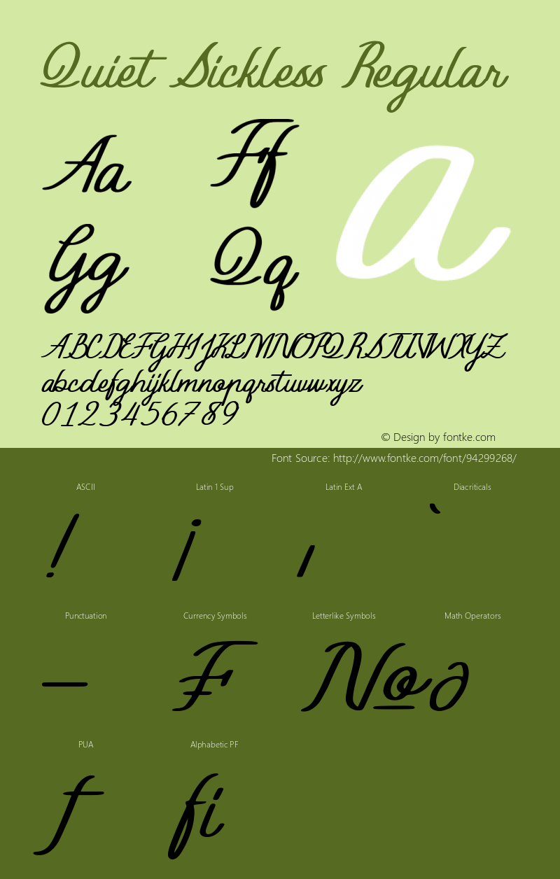 Quiet Sickless Version 1.00;January 9, 2021;FontCreator 12.0.0.2565 64-bit Font Sample