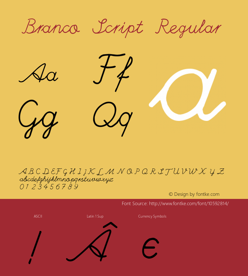 Branco Script Regular Version 1.000 Font Sample