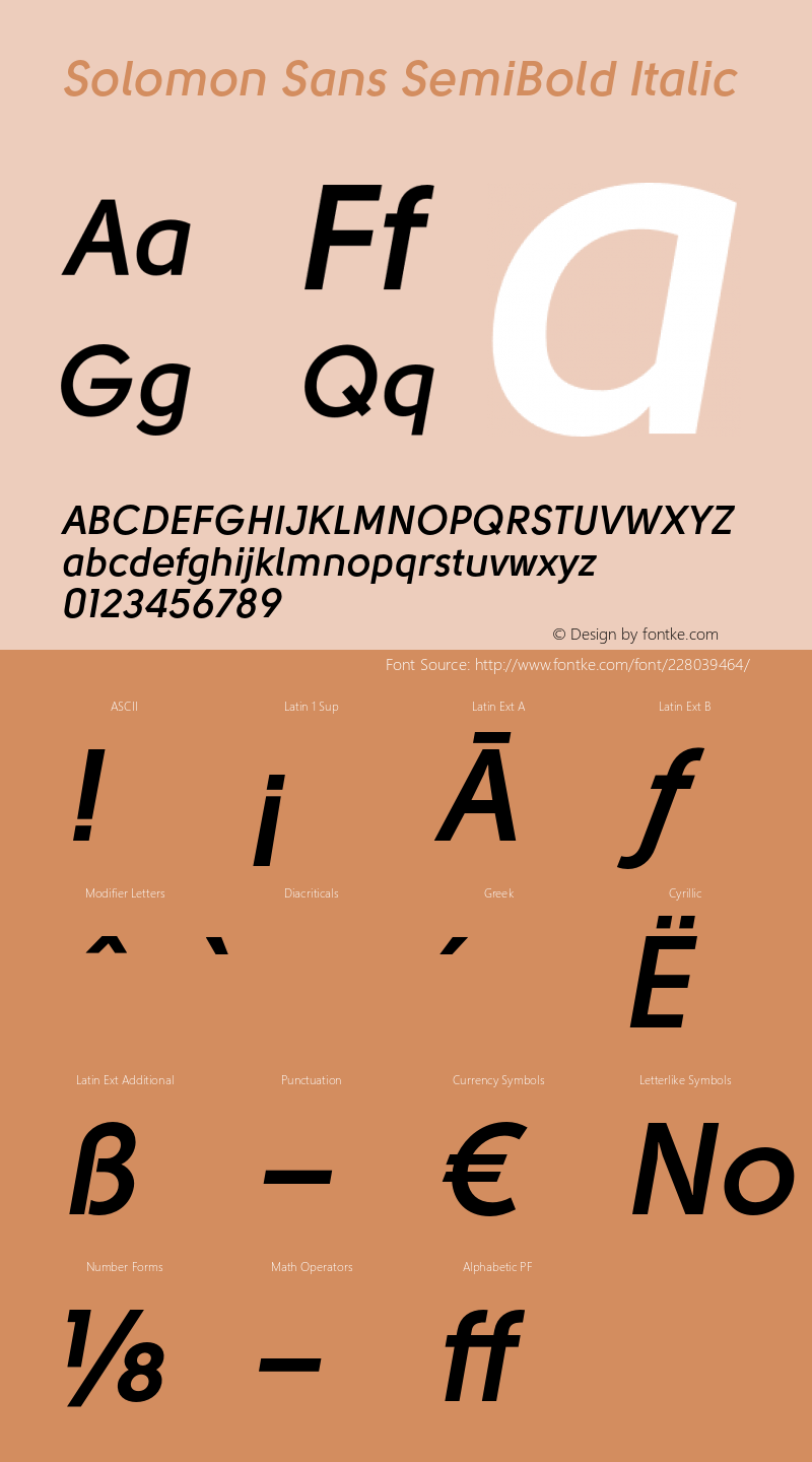 Solomon Sans SemiBold Italic Version 1.000;PS 001.000;hotconv 1.0.88;makeotf.lib2.5.64775图片样张