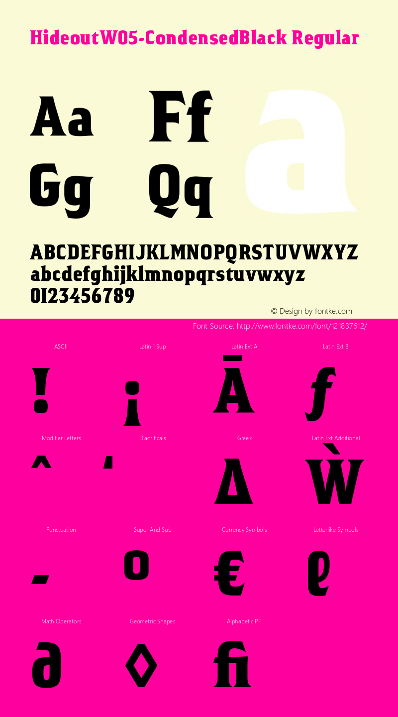 Hideout W05 Condensed Black Version 1.00 Font Sample