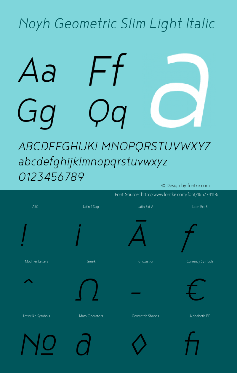 Noyh Geometric Slim Light Italic 1.000 Font Sample