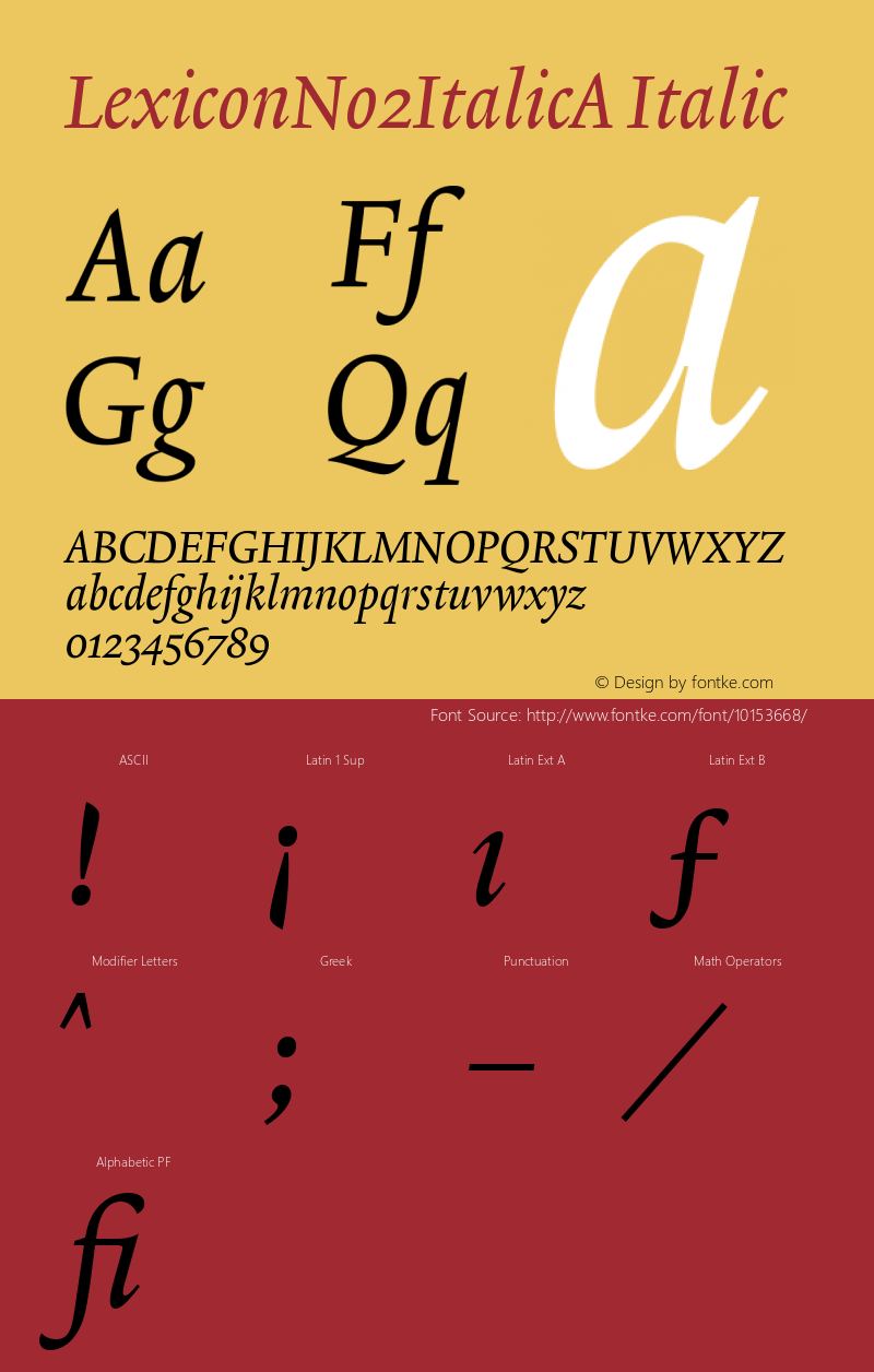 LexiconNo2ItalicA Italic Version 001.000 Font Sample