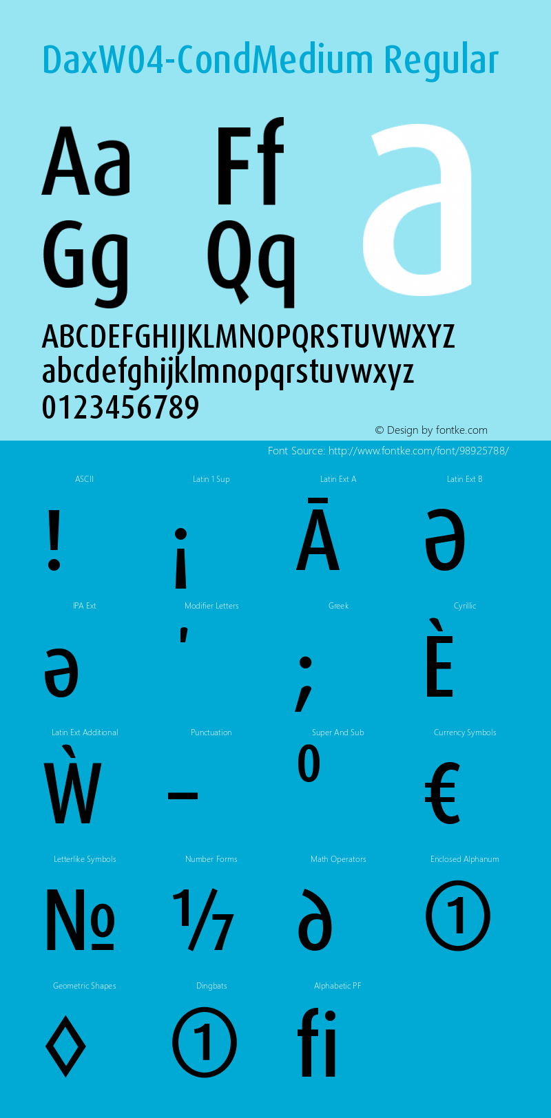 Dax W04 Cond Medium Version 7.504 Font Sample