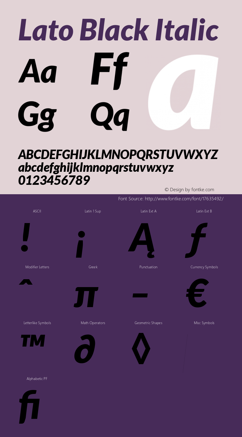 Lato Black Italic Version 1.104; Western+Polish opensource Font Sample