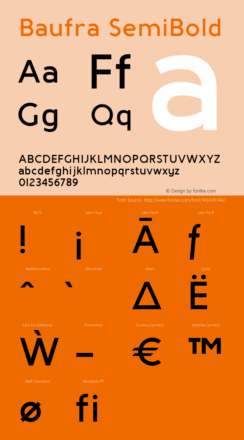 Baufra SemiBold Version 1.002; ttfautohint (v1.6) Font Sample