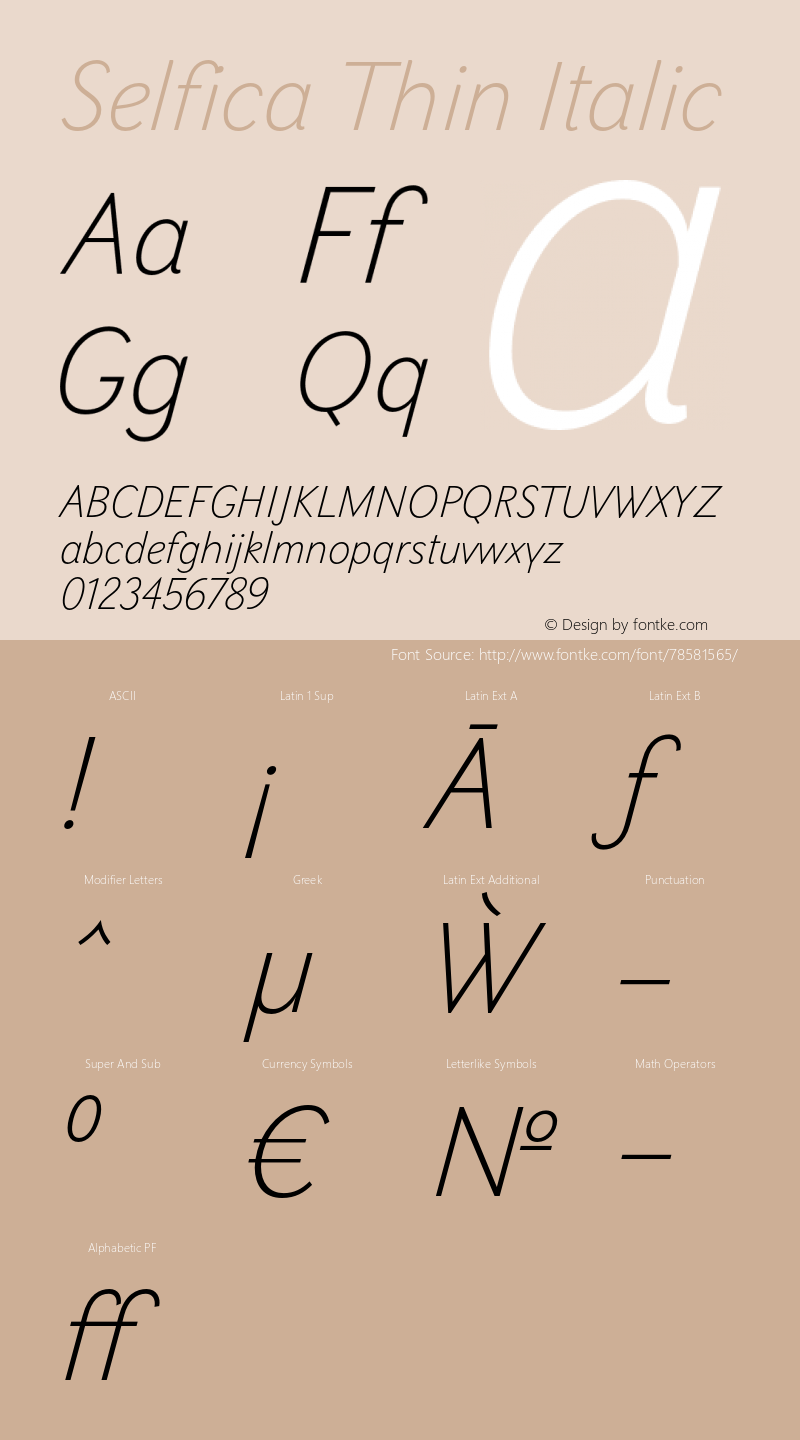 Selfica-ThinItalic  Font Sample