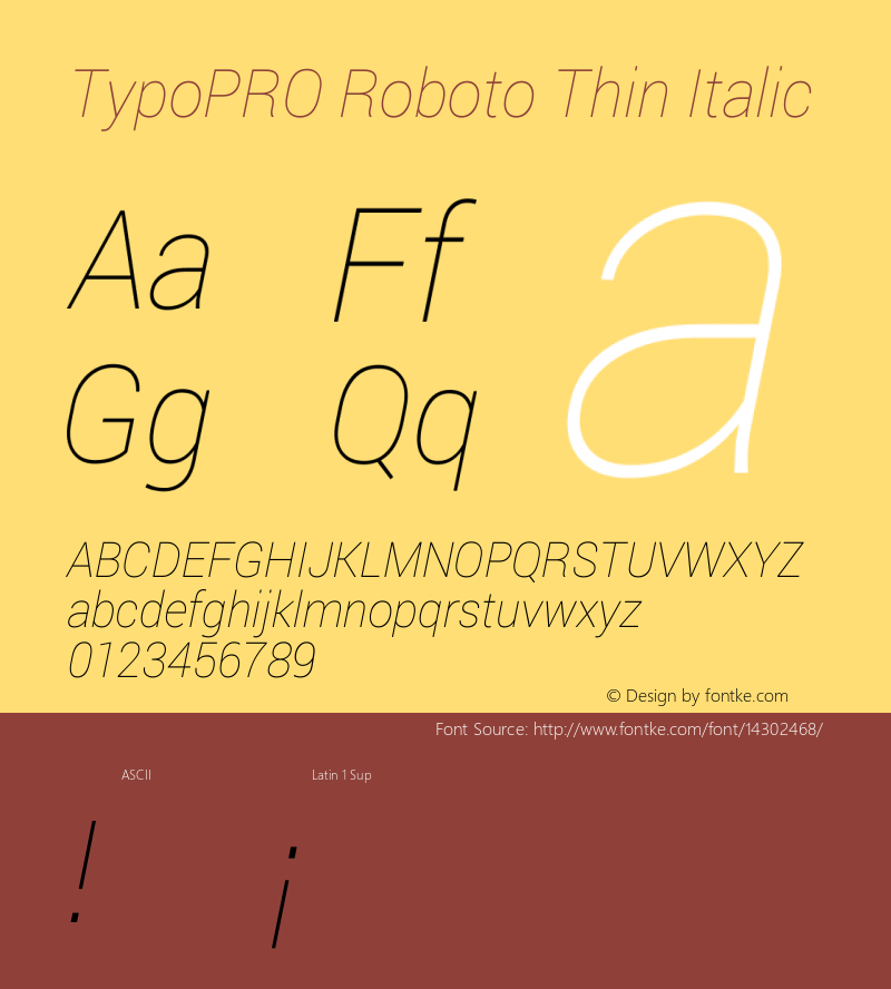 TypoPRO Roboto Thin Italic Version 1.200310; 2013 Font Sample