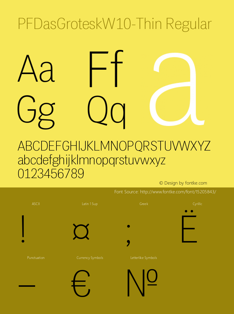 PFDasGroteskW10-Thin Regular Version 2.00 Font Sample