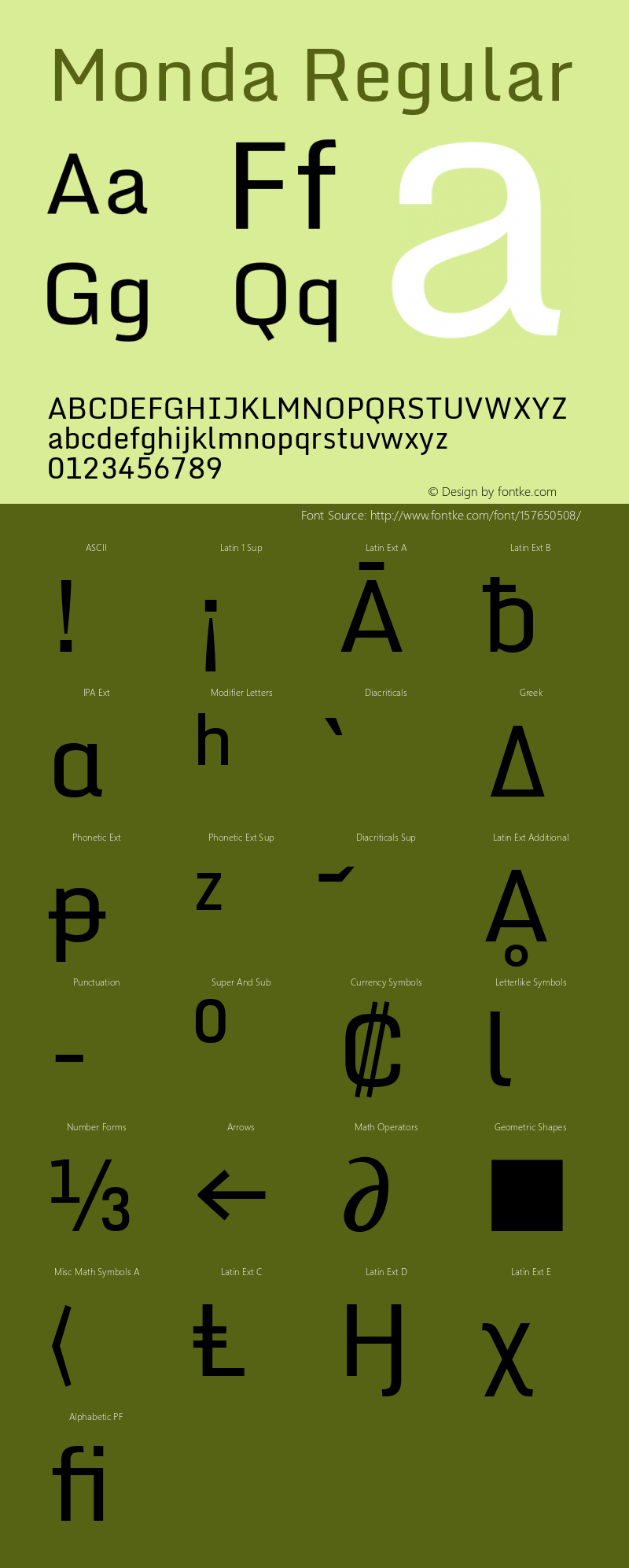 Monda Regular Version 2.100; ttfautohint (v1.8.3) Font Sample