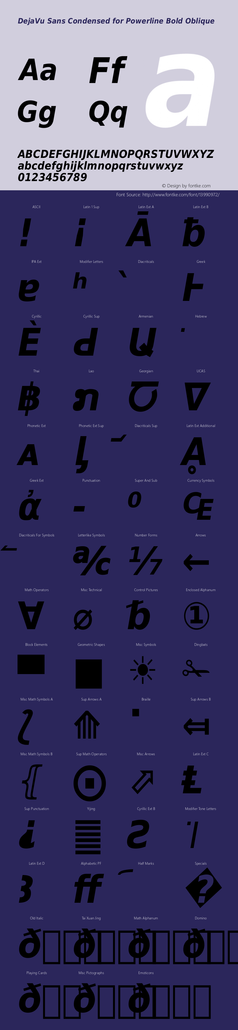 DejaVu Sans Condensed for Powerline Bold Oblique Version 2.33 Font Sample