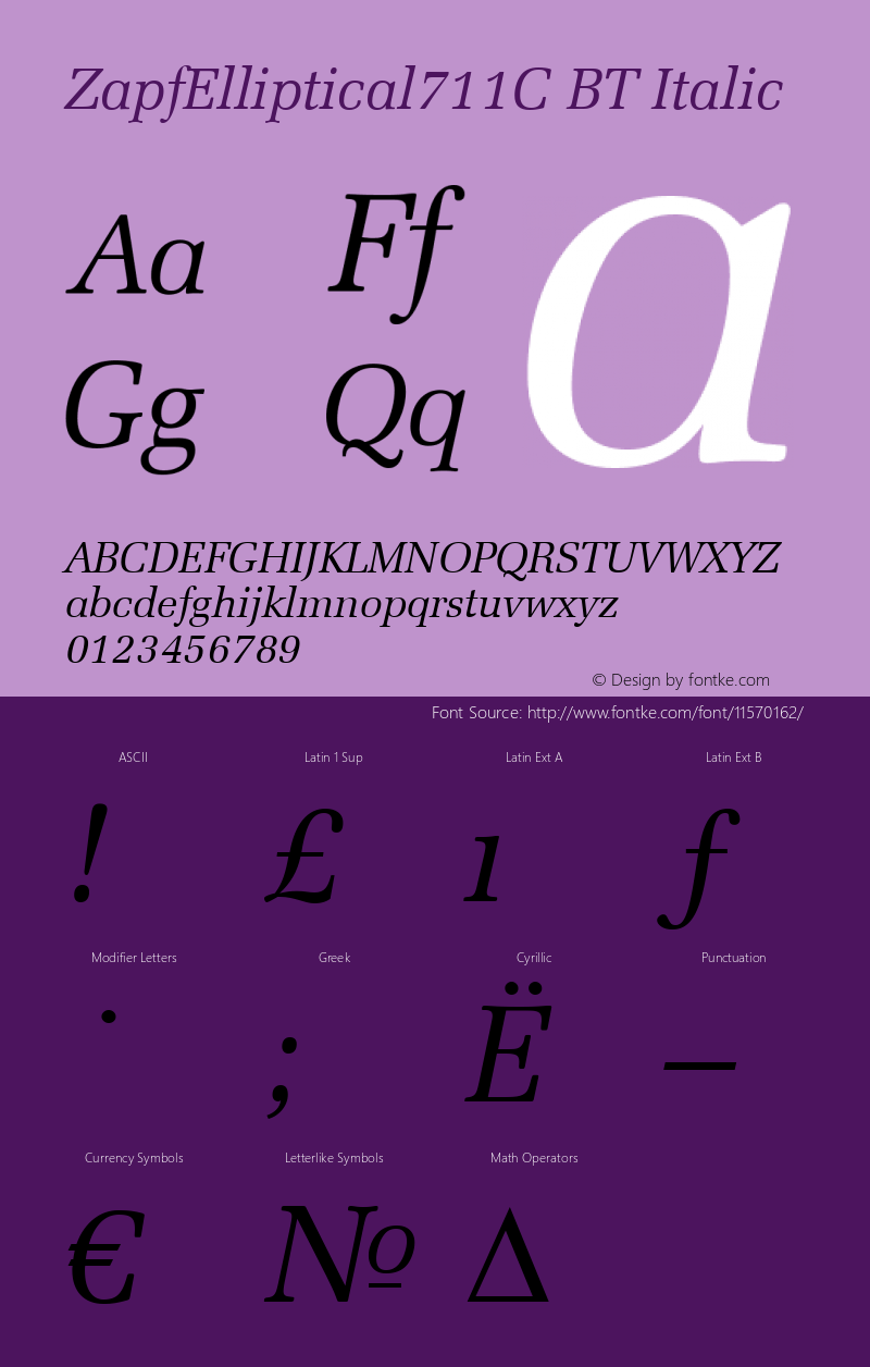 ZapfElliptical711C BT Italic Version 001.000 Font Sample