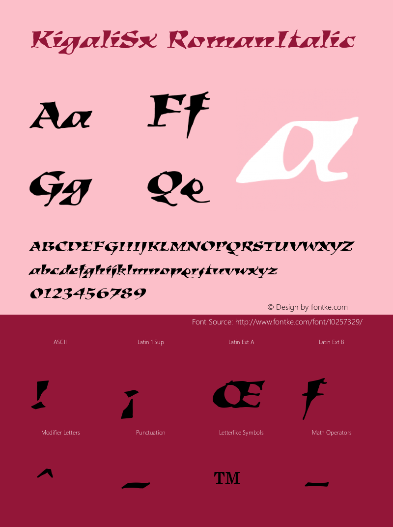 KigaliSx RomanItalic Version 1.00 Font Sample