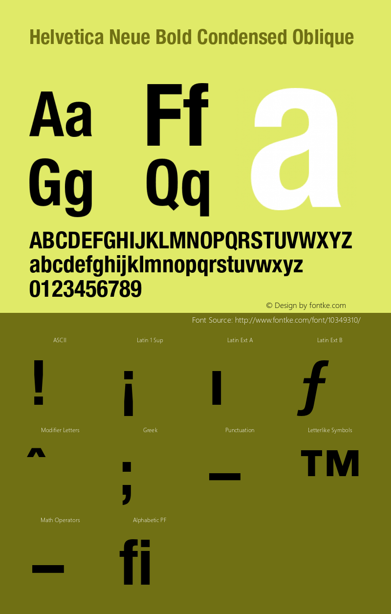 Helvetica Neue Bold Condensed Oblique 001.000 Font Sample