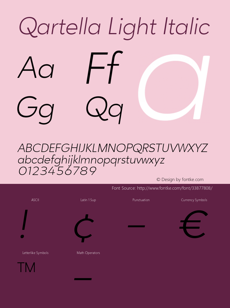 Qartella Light Italic Version 1.000 Font Sample