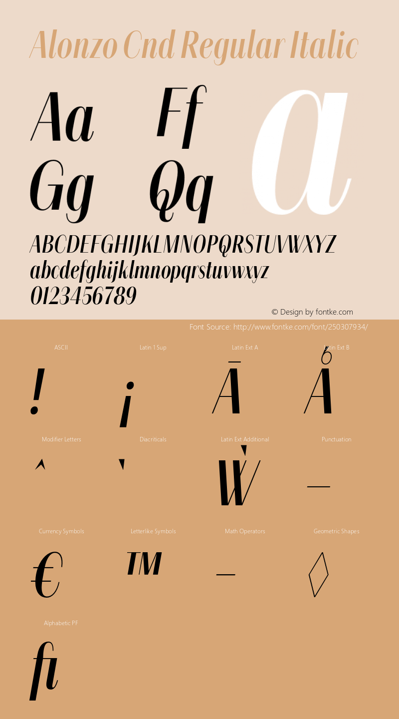 Alonzo Cnd Regular Italic Version 1.000;hotconv 1.0.109;makeotfexe 2.5.65596图片样张