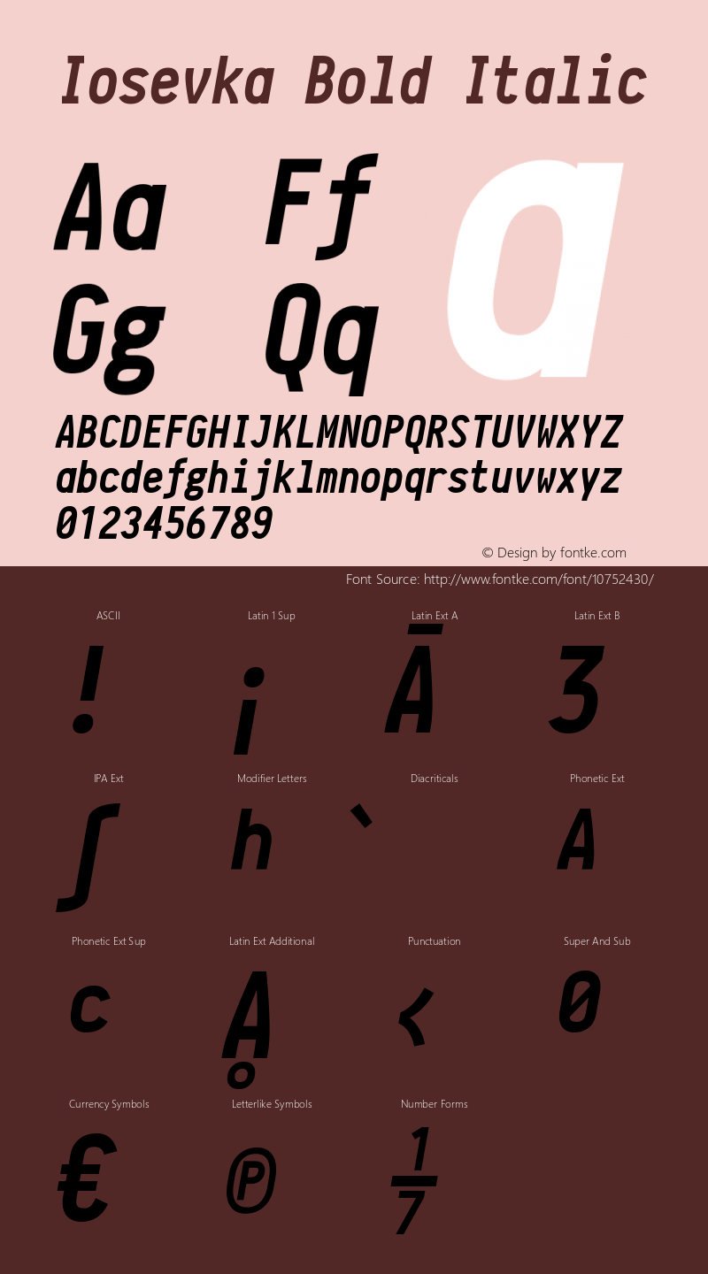 Iosevka Bold Italic r0.0.3; ttfautohint (v1.3) Font Sample