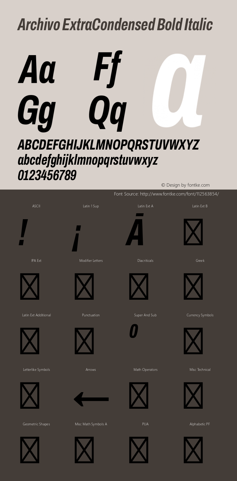 Archivo ExtraCondensed Bold Italic Version 2.001; ttfautohint (v1.8.3) Font Sample