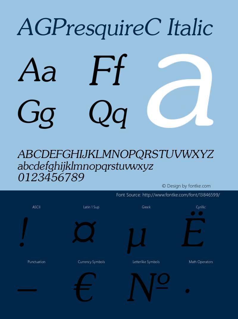 AGPresquireC Italic OTF 1.0;PS 1.000;Core 116;AOCW 1.0 161 Font Sample