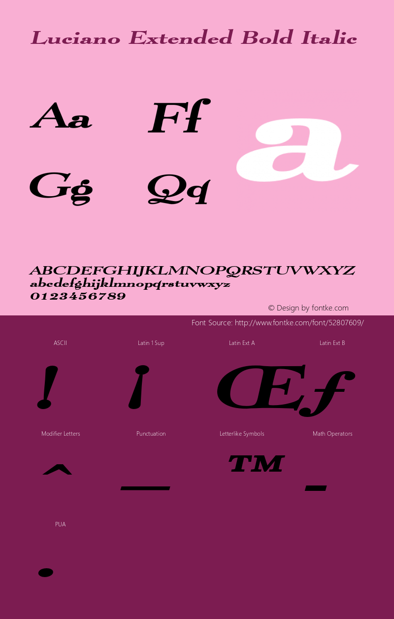 LucianoExtendedBoldItalic Altsys Fontographer 4.1 1/8/95 {DfLp-URBC-66E7-7FBL-FXFA} Font Sample