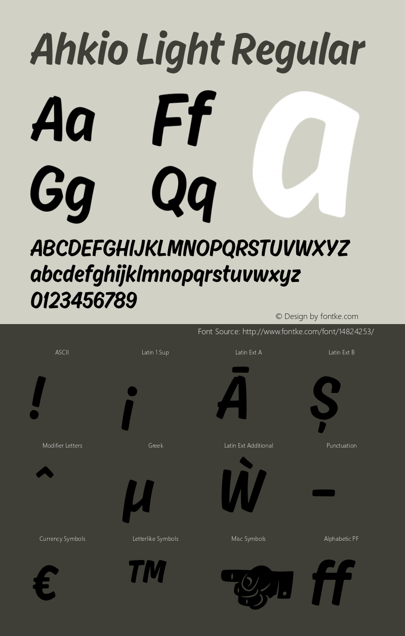 Ahkio Light Regular Version 1.000;PS 001.001;hotconv 1.0.56 Font Sample