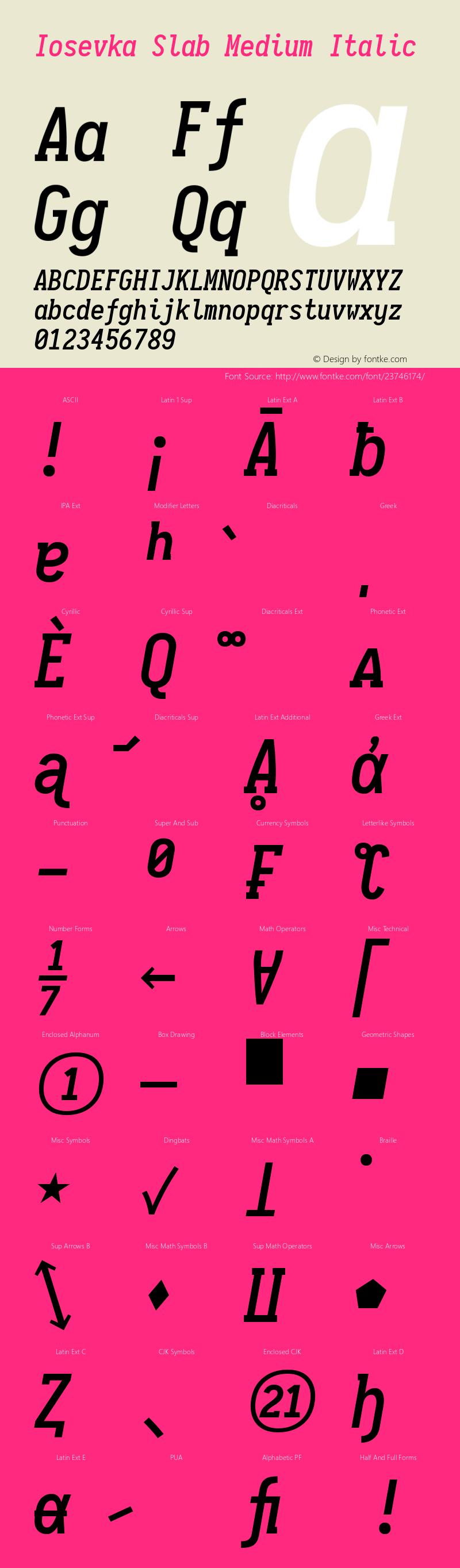 Iosevka Type Slab Medium Italic 1.13.3; ttfautohint (v1.6) Font Sample