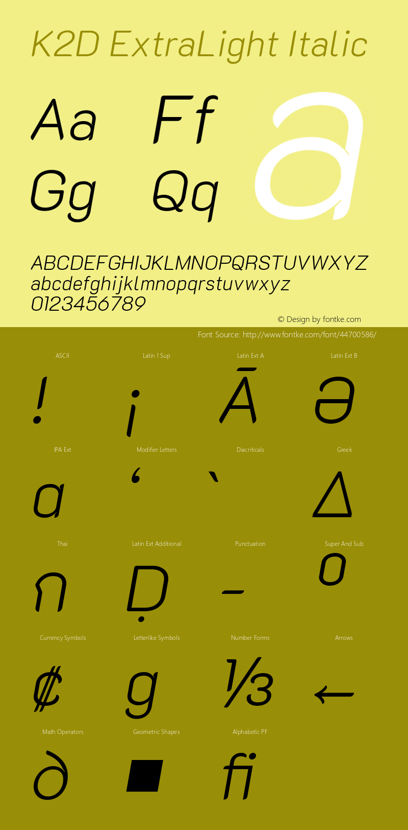 K2D ExtraLight Italic Version 1.000; ttfautohint (v1.6) Font Sample