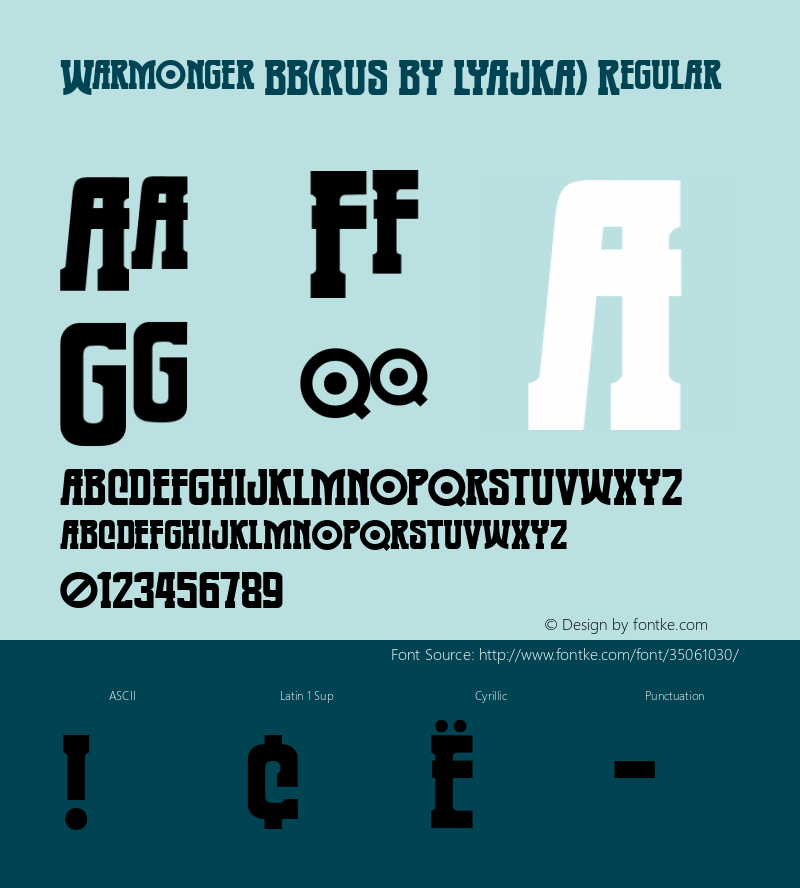 Warmonger BB(RUS BY LYAJKA) Version 1.00 January 25, 2019, initial release Font Sample