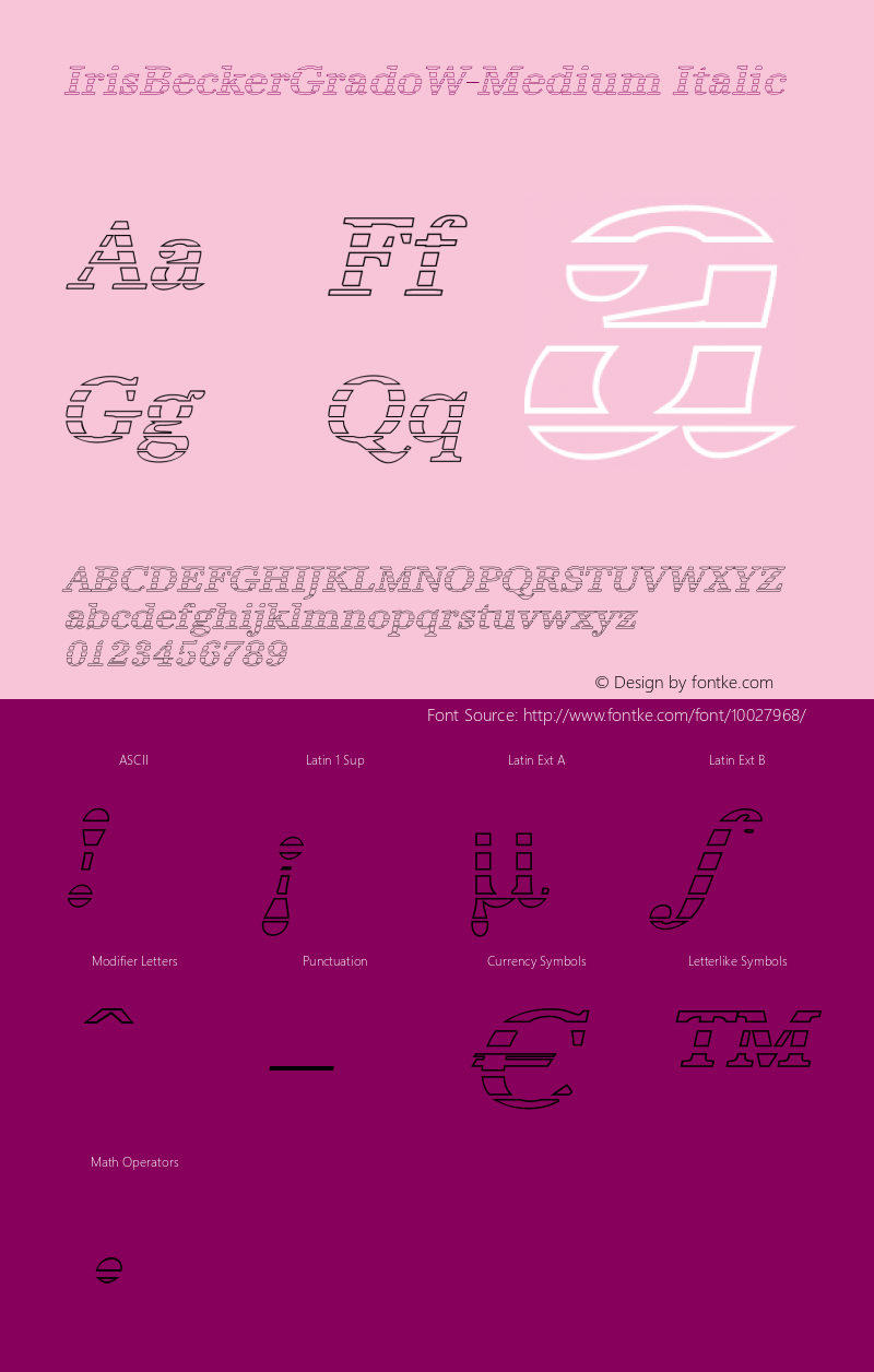 IrisBeckerGradoW-Medium Italic 1.0 Wed May 03 22:16:35 2000 Font Sample