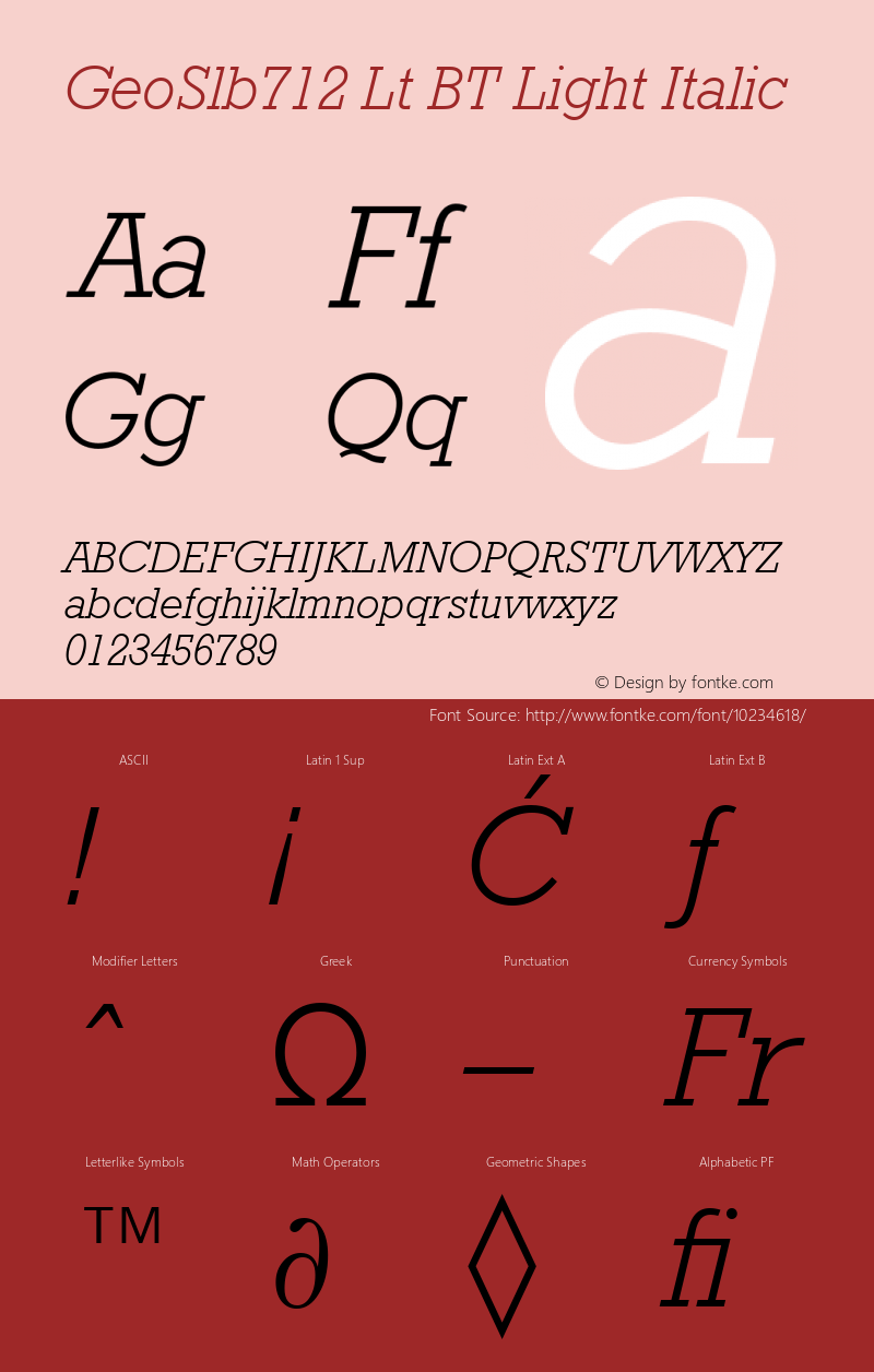 GeoSlb712 Lt BT Light Italic Version 1.01 emb4-OT Font Sample