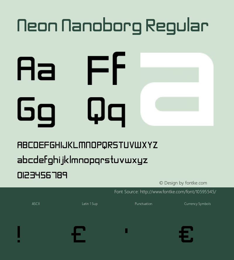 Neon Nanoborg Regular Version 1.00 September 16, 2014, initial release Font Sample