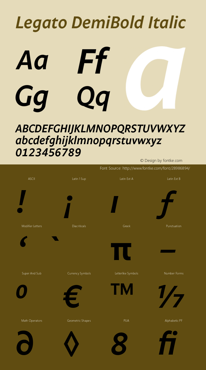 LegatoDemiBold-Italic Version 7.504 Font Sample