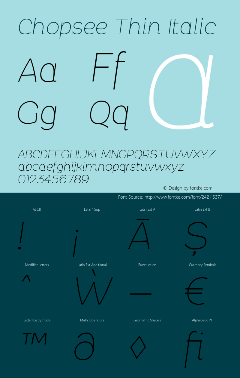 Chopsee-ThinItalic Version 1.000;PS 001.000;hotconv 1.0.88;makeotf.lib2.5.64775 Font Sample