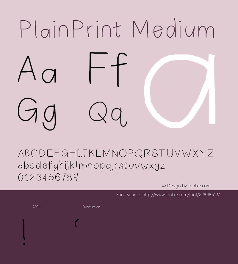 PlainPrint Version 001.000 Font Sample