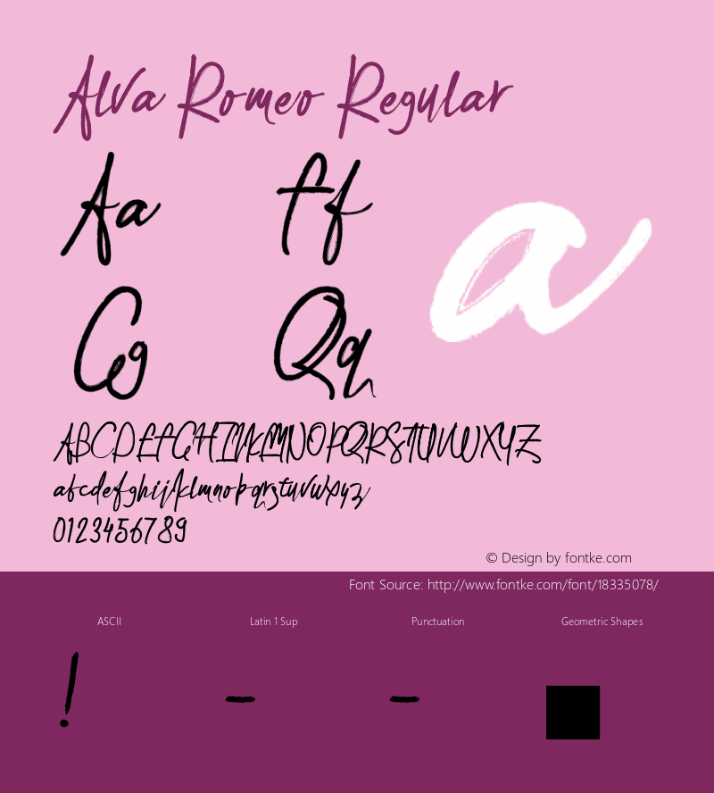 Alva Romeo Regular Version 1.000;PS 001.001;hotconv 1.0.56 Font Sample