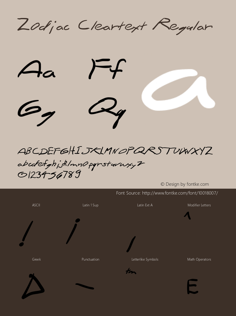 Zodiac Cleartext Regular Macromedia Fontographer 4.1.2 2/6/97 Font Sample