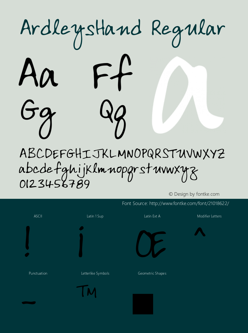 ArdleysHand Regular The IMSI MasterFonts Collection, tm 1996 IMSI (International Microcomputer Software Inc.) Font Sample