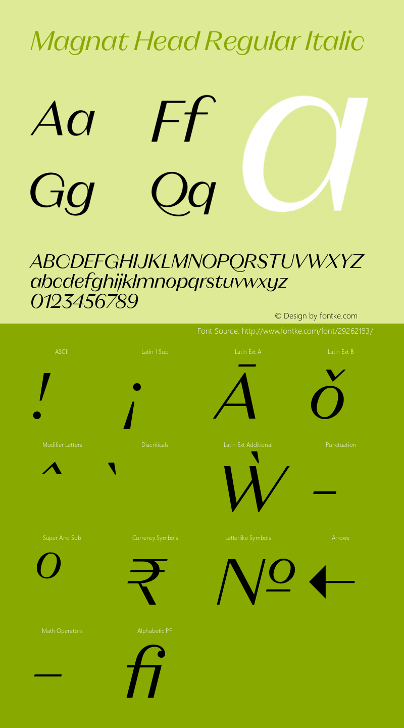 Magnat Head Regular Italic Version 1.000;PS 001.000;hotconv 1.0.88;makeotf.lib2.5.64775 Font Sample