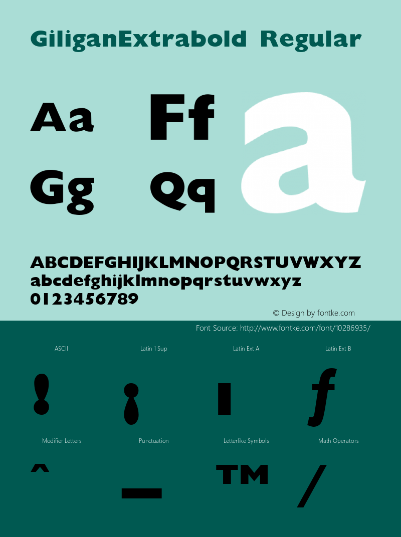 GiliganExtrabold Regular Accurate Research Professional Fonts, Copyright (c)1995 Font Sample