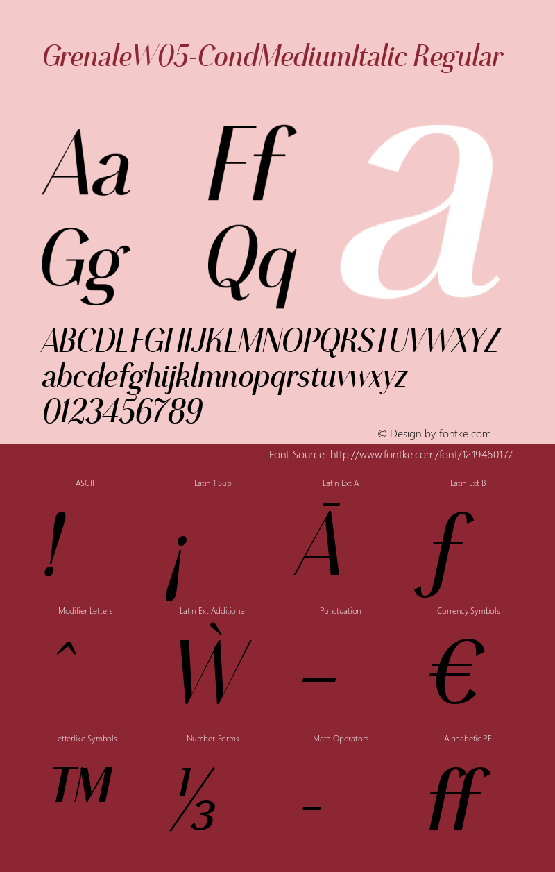 Grenale W05 Cond Medium Italic Version 1.00 Font Sample